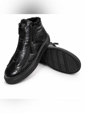 Casadei Men's Black Soft Leather Two Zip-Front High-Top Comfort Winter Boots